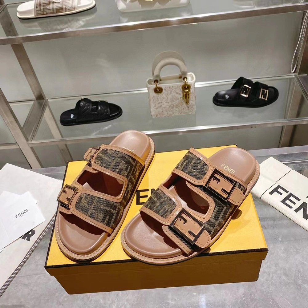 Fendi Feel Brown FF fabric slides,FENDI Reps Sneakers,Other Brand Reps Sneakers