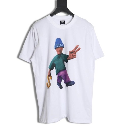 Stussy 2024 Peace ProsperityTee Doll Slogan Back Slogan Short Sleeve T-Shirt TSK1,All order with free shipping Stussy