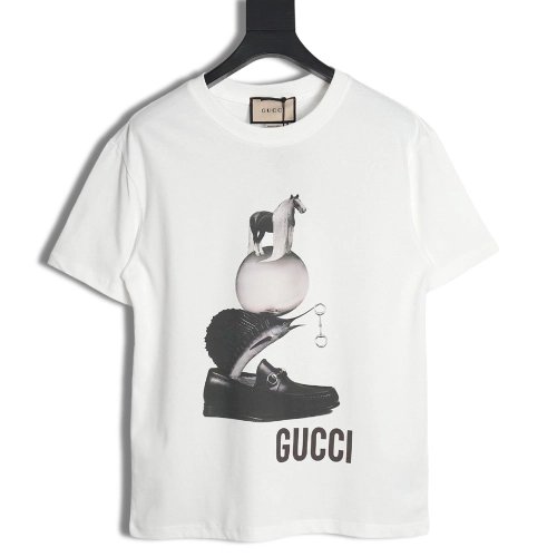 Reps Gucci classic letter LOGO horse head shoes print T-shirt,All order with free shipping Reps Gucci