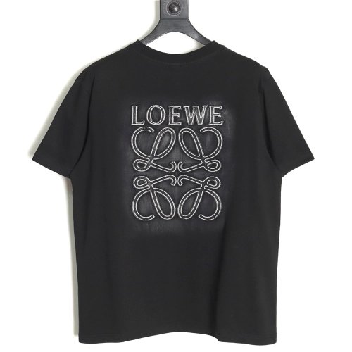 Loewe washed letter embroidered crew neck T-shirt,All order with free shipping Loewe