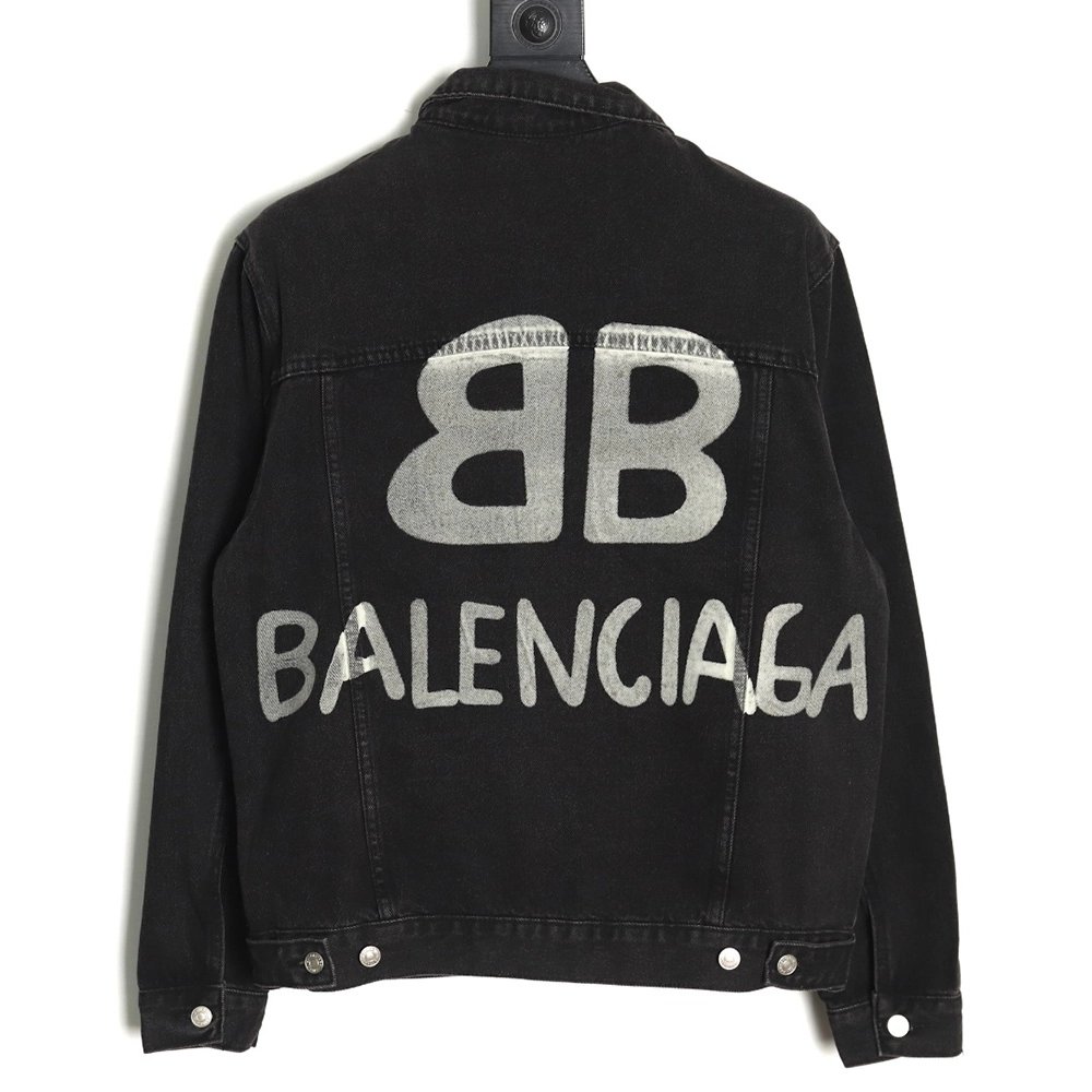 Balenciaga Double B graffiti white inksplashed denim jacket,Balenciaga Jacket,Jacket,APPAREL