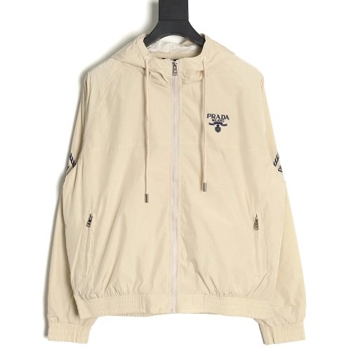 Prada Embroidered Logo ZipUp Jacket,Prada Jacket,Jacket,APPAREL