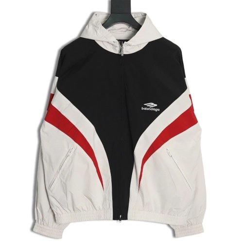 Balenciaga 3B red and white hooded windbreaker jacket,Balenciaga Jacket,Jacket,APPAREL