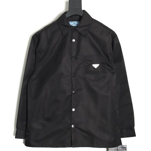 Prada Nylon Triangle Logo Long Sleeve Jacket Shirt,Prada Jacket,Jacket,APPAREL