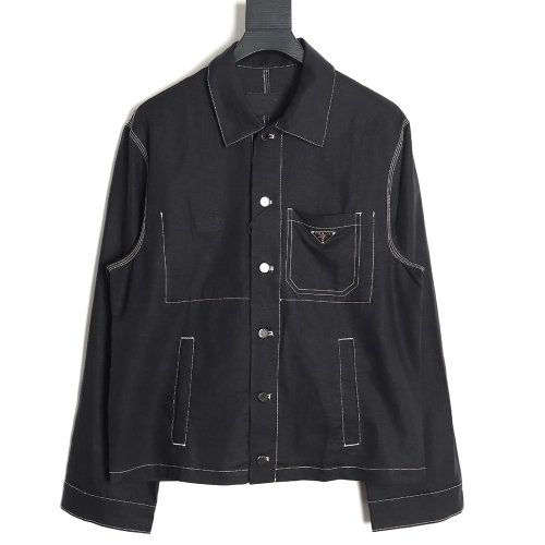 Prada PRD24SS Chambray Pocket Long Sleeve Shirt Jacket,Prada Jacket,Jacket,APPAREL