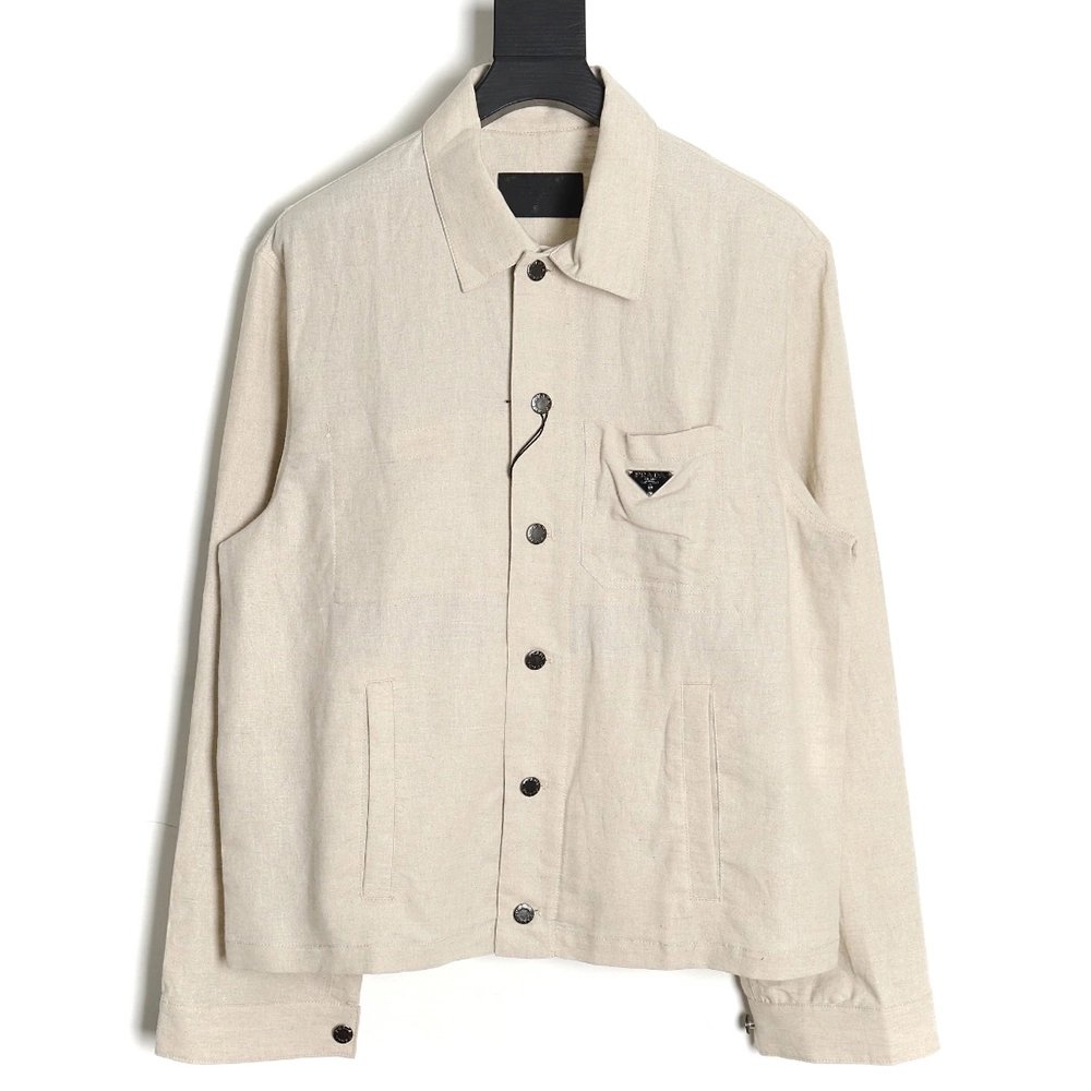 Prada PRD24SS Chambray Pocket Long Sleeve Shirt Jacket,Prada Jacket,Jacket,APPAREL