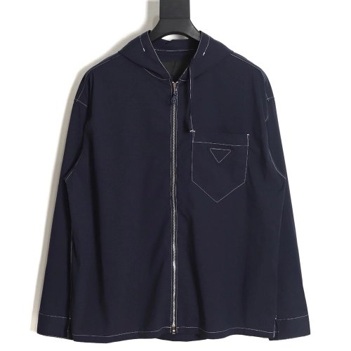 Prada 23SS topstitched zipper jacket,Prada Jacket,Jacket,APPAREL