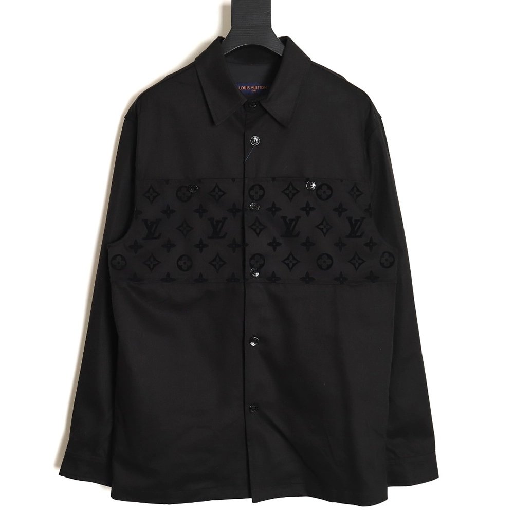 Louis Vuitton flocked jacquard patchwork work shirt jacket,Louis Vuitton Jacket,Jacket,APPAREL