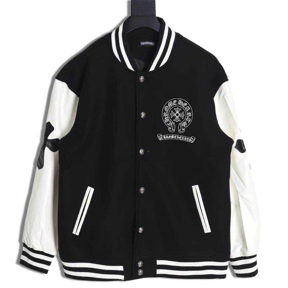 CHROME HEARTS Chrome hearts Chrome hearts baseball jacket with large Sanskrit cross on the back,Chrome Hearts Jacket,Jacket,APPA