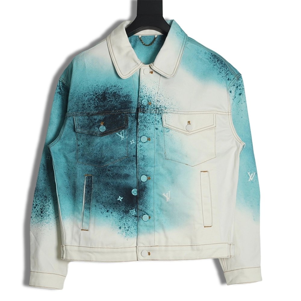 Louis Vuitton 22FW crushed ice blue splash ink denim jacket,Louis Vuitton Jacket,Jacket,APPAREL