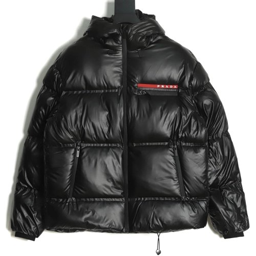 Prada 21Fw red stripe logo down jacket,Prada Jacket,Jacket,APPAREL