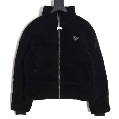 Prada PRD 23FW velvet triangle logo down jacket,Prada Jacket,Jacket,APPAREL