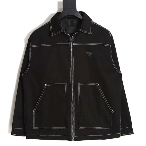 Prada PRD 23FW contrast topstitch canvas jacket,Prada Jacket,Jacket,APPAREL