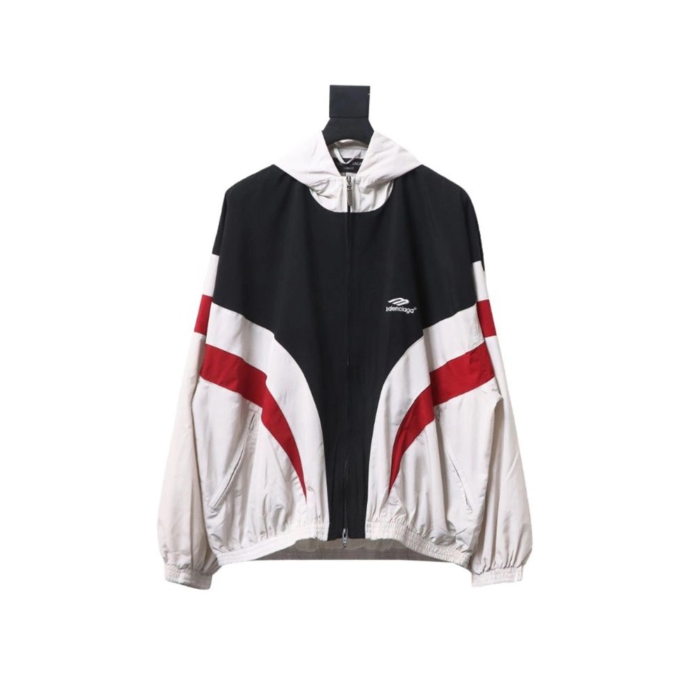 Balenciaga 3B red and white patchwork hooded jacket,Balenciaga Jacket,Jacket,APPAREL