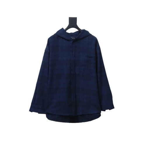 Balenciaga Flannel Check Hooded Jacket,Balenciaga Jacket,Jacket,APPAREL