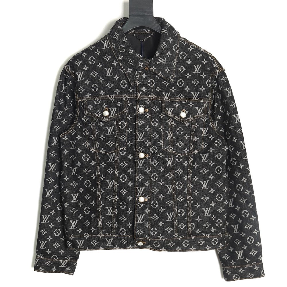 Louis Vuitton FA allover printed peak collar denim jacket,Louis Vuitton Jacket,Jacket,APPAREL