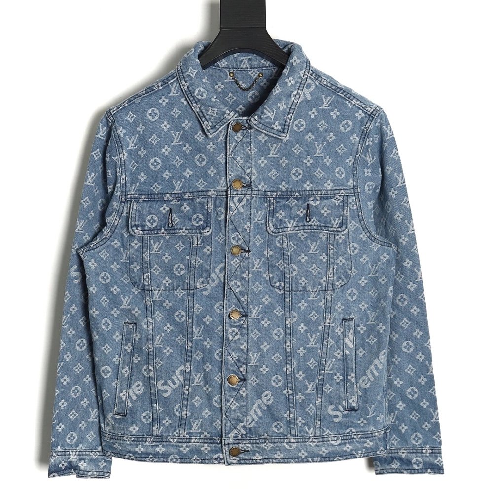 Louis vuitton Supreme joint full print denim jacket,Louis Vuitton Jacket,Jacket,APPAREL