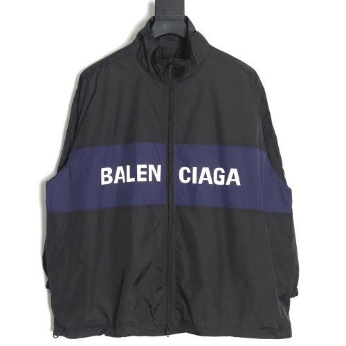 Balenciaga 57 black and blue patchwork slogan jacket,Balenciaga Jacket,Jacket,APPAREL