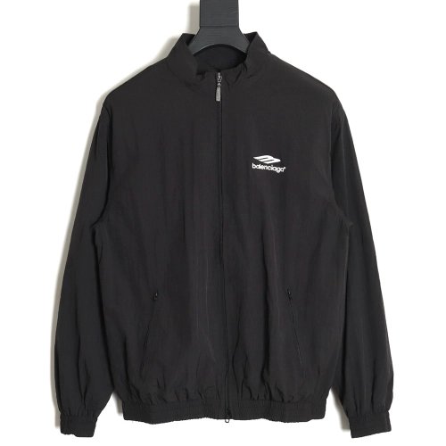 Balenciaga 24SS 3B embroidered all black sports suit jacket,Balenciaga Jacket,Jacket,APPAREL