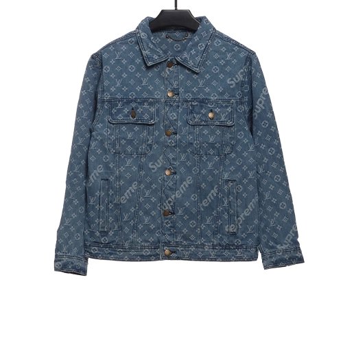 LV cobranded SUP allover printed denim jacket,Louis Vuitton Jacket,Jacket,APPAREL