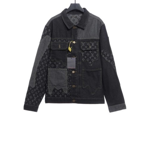 Louis Vuitton joint NIGO stitching contrast color denim jacket,Louis Vuitton Jacket,Jacket,APPAREL