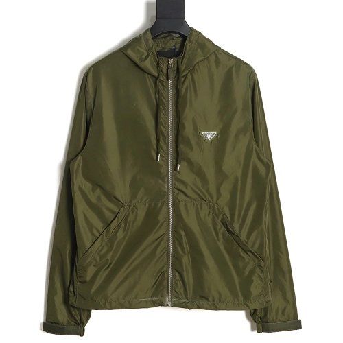 PRADA PRD 23SS nylon triangle logo hooded light jacket jacket,Prada Jacket,Jacket,APPAREL