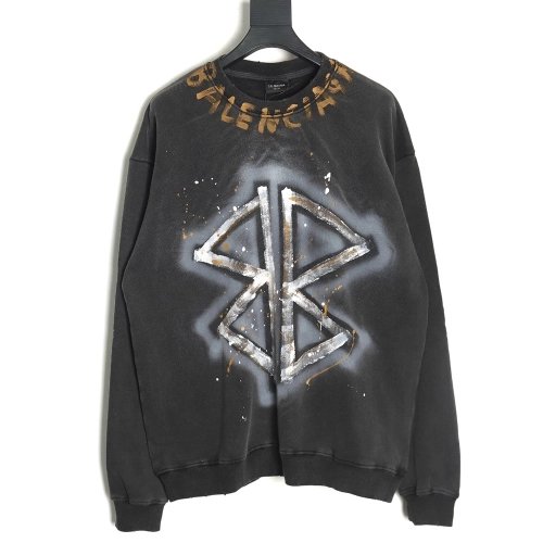 Balenciaga washed handpainted lettering crew neck sweatshirt,Balenciaga Sweatshirt,Sweatshirt,APPAREL