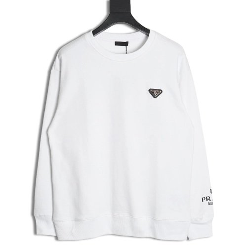 Prada Triangle Logo Single Sleeve Round Neck Sweatshirt,Prada Sweatshirt,Sweatshirt,APPAREL