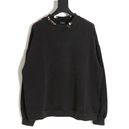 Balenciaga Balenciaga 23FW pierced buckle washed round neck sweatshirt,Balenciaga Sweatshirt,Sweatshirt,APPAREL