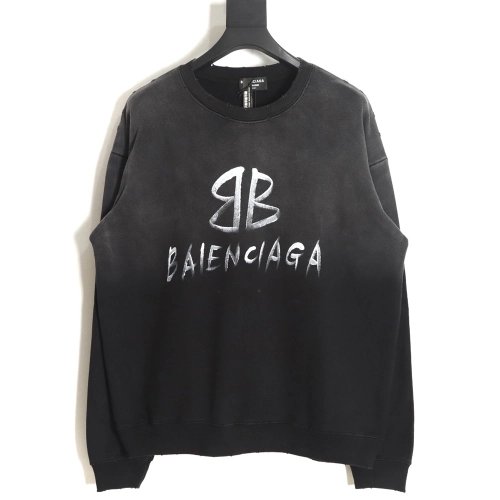 Balenciaga gradient washed destroyed handpainted cursive lettering crew neck sweatshirt,Balenciaga Sweatshirt,Sweatshirt,APPAREL