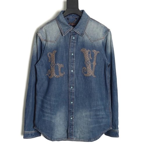 Louis Vuitton Rivet Lettering Denim Shirt Jacket,Cheap Replica Reps Louis Vuitton