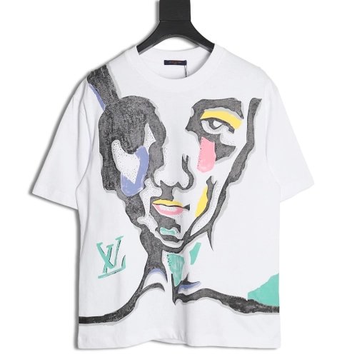 Louis Vuitton face sketch print short sleeves,Cheap Replica Reps Louis Vuitton