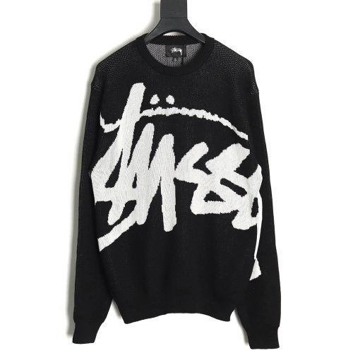 Stussy all over large logo letters knitted round neck sweater TSK1,Cheap Replica Reps Stussy