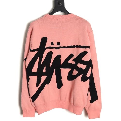 Stussy all over large logo letters knitted round neck sweater,Cheap Replica Reps Stussy