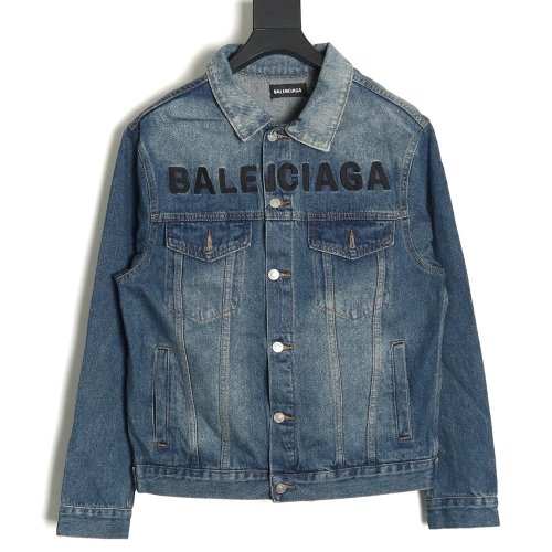 Balenciaga chest embroidered denim jacket SXL,Cheap Replica Reps Balenciaga