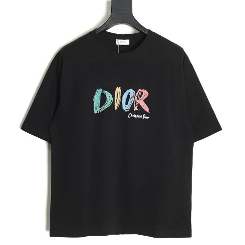 Dior Colorful Letters Digital Printed Round Neck Short Sleeves TSK1,Cheap Replica Reps Dior