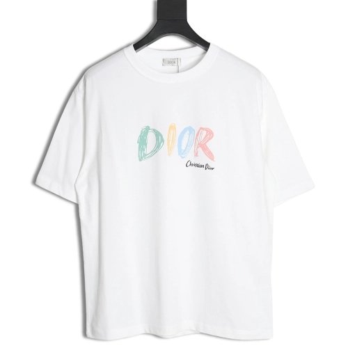 Dior Colorful Letters Digital Printed Round Neck Short Sleeves,Cheap Replica Reps Dior