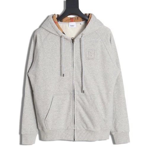 Burberry B Check Hooded ZipUp Hoodie,Cheap Replica Reps Burberry