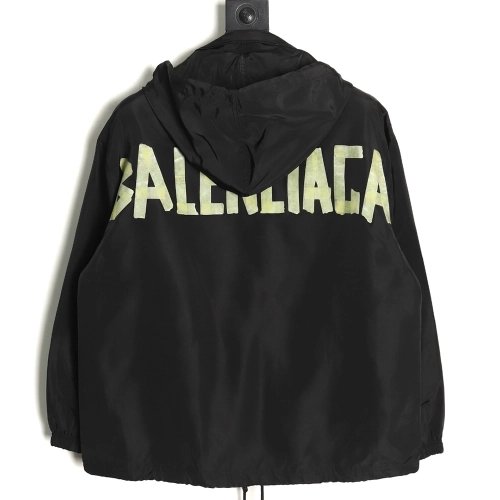 Balenciaga Tape Plain Print Hooded Trench Jacket,Cheap Replica Reps Balenciaga