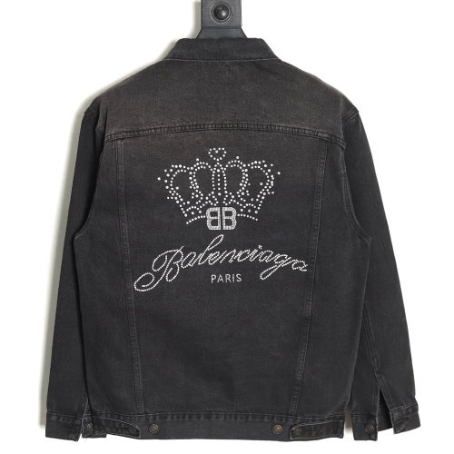 Balenciaga Crown rhinestone denim jacket,Cheap Replica Reps Balenciaga