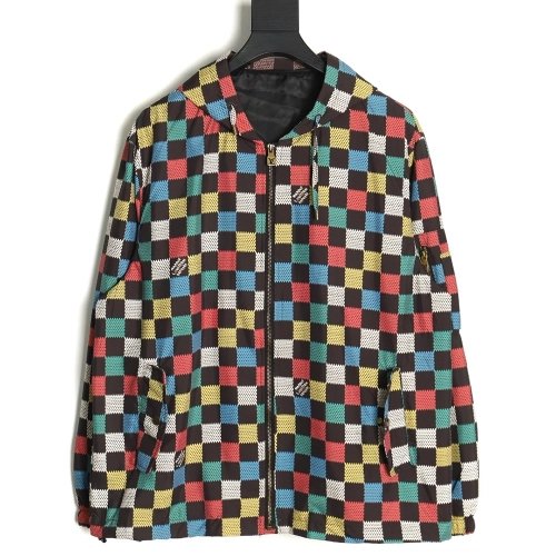 Louis Vuitton Checkerboard Hooded Windbreaker Jacket XSL,Cheap Replica Reps Louis Vuitton