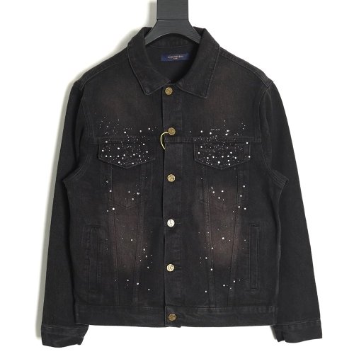 Louis Vuitton Gypsophila hot diamond embroidery denim jacket TSK1,Cheap Replica Reps Louis Vuitton