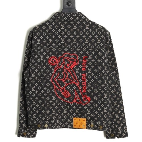 Louis Vuitton monogram print distressed denim jacket,Cheap Replica Reps Louis Vuitton