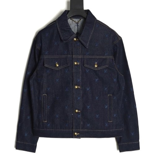 Louis Vuitton Logo Embroidered Blue Denim Jacket,Louis Vuitton Jacket,Jacket,APPAREL