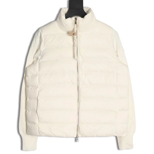 Moncler patchwork knitted stand collar lightweight down jacket,Moncler Jacket,Jacket,APPAREL