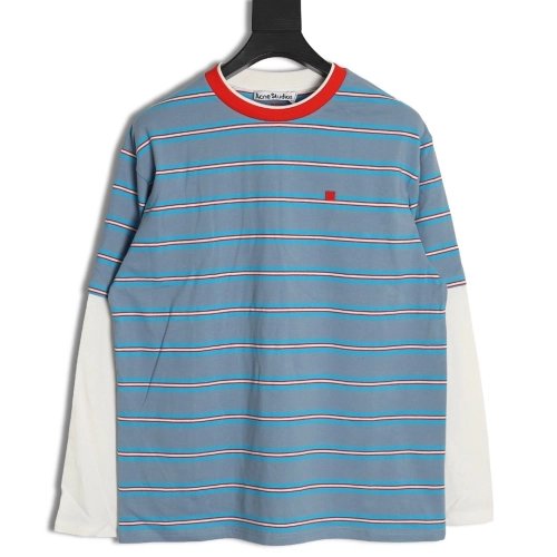 Acne Studios blue striped fake twopiece smiley longsleeved Tshirt,Acne Studios T Shirt,Tshirt,APPAREL