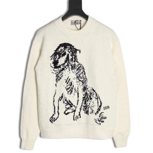 Dior sketch dog knitted sweater,Dior Sweatshirt,Low Price High quality,legit seller