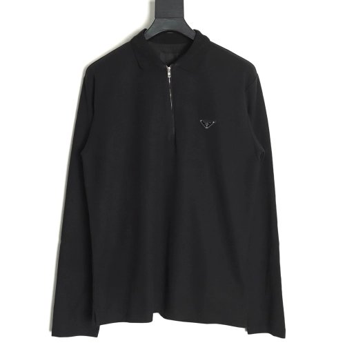 Prada Triangle Logo Long Sleeve Polo Shirt,Prada