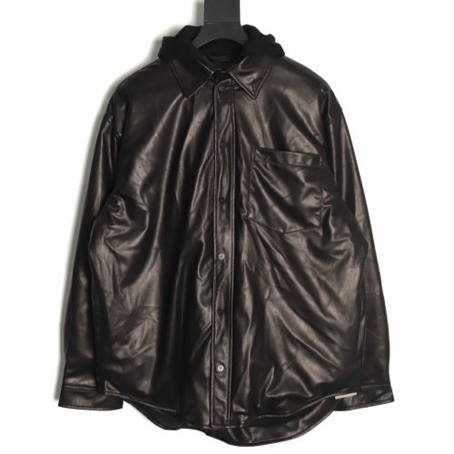 Balenciaga Parka zip-up hooded leather jacket,Balenciaga