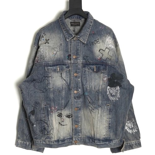 Balenciaga Jacket,Jacket,Clothing,Buy Cheap Discount Balenciaga sketch graffiti hot diamond denim jacket coat